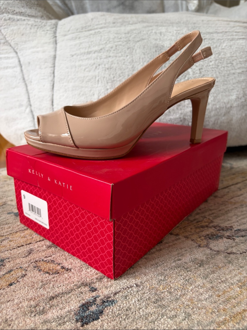 Kelly & Katie Patent Nude Slingback Peep-Toe Heels